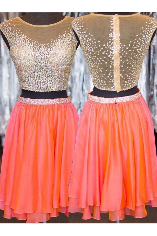 Beaded Sequins Two Pieces Short See Through Prom Evening Homecoming Cocktail Dresses 3020125