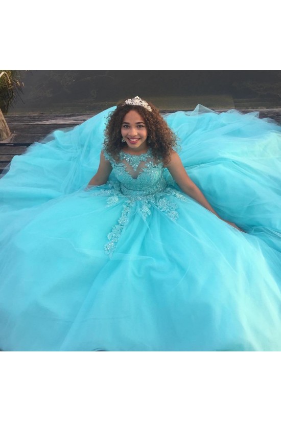 Ball Gown Lace Appliques Beaded Long Prom Formal Evening Party Dresses 3021250