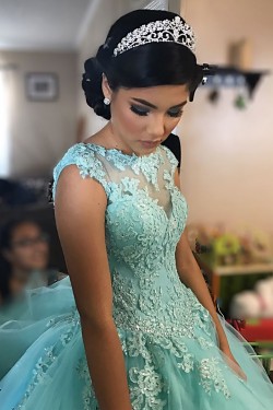 Ball Gown Lace Appliques Beaded Long Prom Formal Evening Party Dresses 3021250