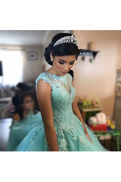 Ball Gown Lace Appliques Beaded Long Prom Formal Evening Party Dresses 3021250