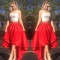 High Low Red White Lace Two Pieces Prom Formal Evening Party Dresses 3021251