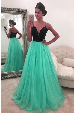 Beaded Spaghetti Straps Long Prom Formal Evening Party Dresses 3021252