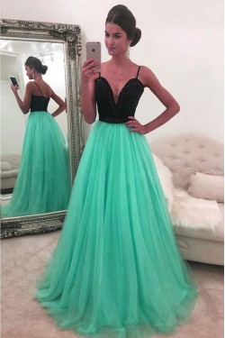 Beaded Spaghetti Straps Long Prom Formal Evening Party Dresses 3021252
