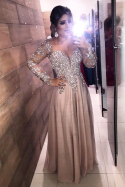 Long Sleeves Lace Prom Formal Evening Party Dresses 3021253