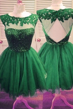 Short Green Sequins Lace Appliques Prom Evening Homecoming Cocktail Dresses 3020126