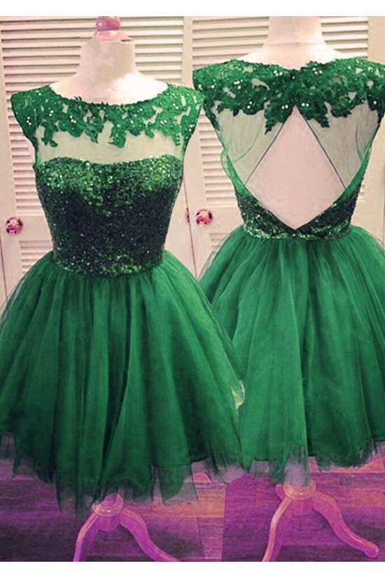 Short Green Sequins Lace Appliques Prom Evening Homecoming Cocktail Dresses 3020126
