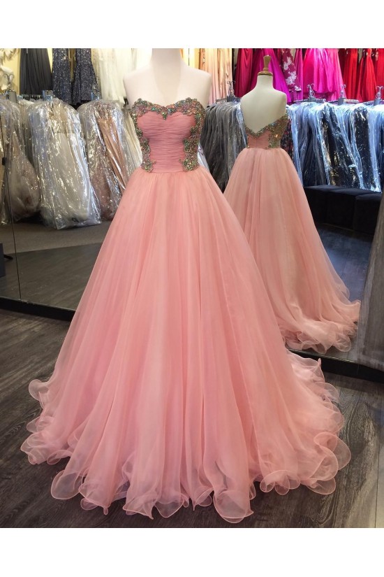 Beaded Long Pink Tulle Ball Gown Prom Formal Evening Party Dresses 3021260 Beaded Long Pink Tulle Ball Gown Prom Formal Evening Party Dresses 3021260