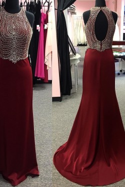 Beaded Burgundy Long Prom Formal Evening Party Dresses 3021261