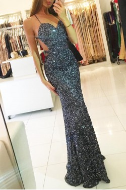 Sequins Spaghetti Straps Mermaid Long Prom Formal Evening Party Dresses 3021264