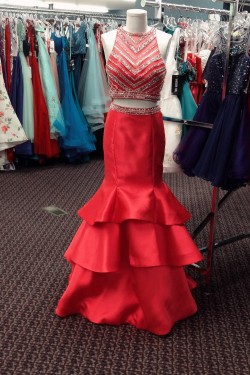 Mermaid Two Pieces Beaded Long Prom Formal Evening Party Dresses 3021265