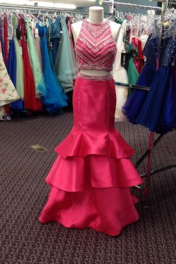 Mermaid Two Pieces Beaded Long Prom Formal Evening Party Dresses 3021265