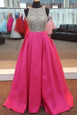 A-Line Beaded Long Prom Formal Evening Party Dresses 3021275
