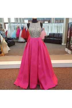 A-Line Beaded Long Prom Formal Evening Party Dresses 3021275