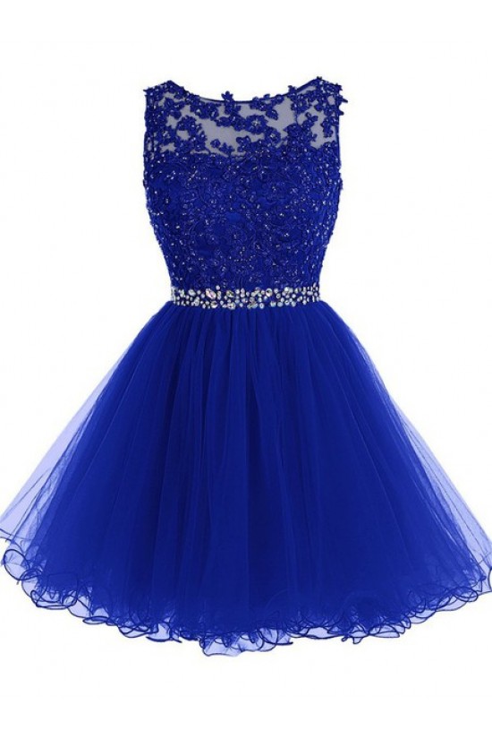Beaded Short Royal Blue Lace Appliques Tulle Prom Evening Homecoming Cocktail Dresses 3020128