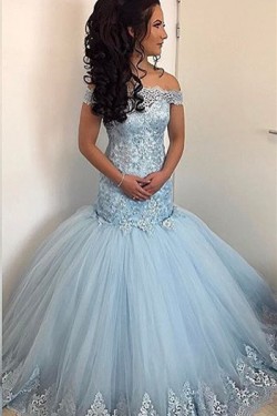 Mermaid Off-the-Shoulder Lace Appliques Long Prom Formal Evening Party Dresses 3021280