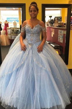 Beaded Ball Gown Spaghetti Straps Prom Formal Evening Party Dresses 3021281