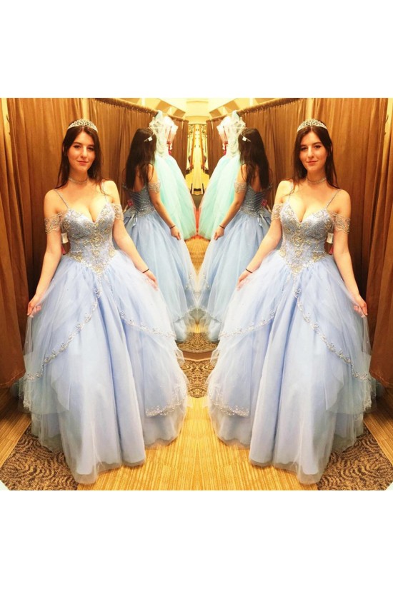 Beaded Ball Gown Spaghetti Straps Prom Formal Evening Party Dresses 3021281