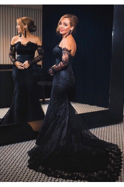 Mermaid Off-the-Shoulder Long Sleeves Lace Prom Formal Evening Party Dresses 3021283