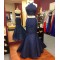 Mermaid Two Pieces Lace Navy Blue Prom Formal Evening Party Dresses 3021286