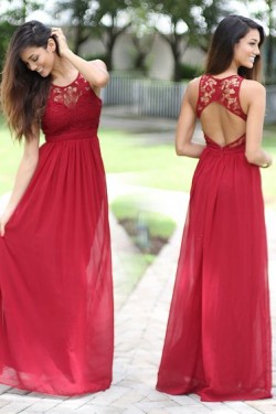 Long Red Lace Chiffon Prom Formal Evening Party Dresses 3021288