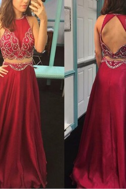 Beaded Two Pieces Long Prom Formal Evening Party Dresses 3021293