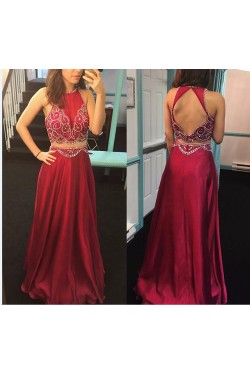 Beaded Two Pieces Long Prom Formal Evening Party Dresses 3021293