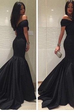 Long Black Mermaid Off-the-Shoulder Prom Formal Evening Party Dresses 3021296