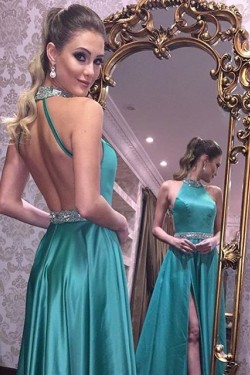 Beaded Long Prom Formal Evening Party Dresses with Slit 3021297