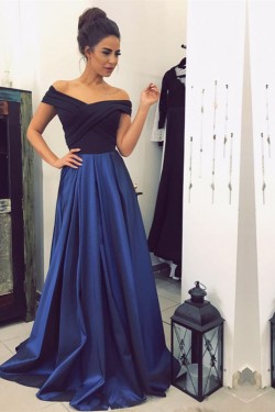 Long Blue Off-the-Shoulder Prom Formal Evening Party Dresses 3021298