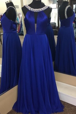 Beaded Long Blue Prom Formal Evening Party Dresses 3021299