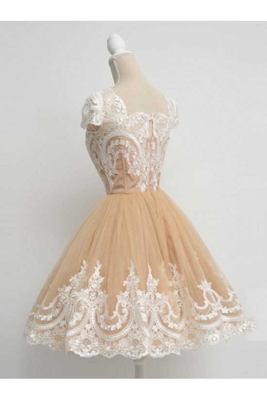 Cap-Sleeves Short Lace Appliques Tulle Prom Evening Homecoming Cocktail Dresses 3020130 Cap-Sleeves Short Lace Appliques Tulle Prom Evening Homecoming Cocktail Dresses 3020130