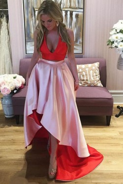 High Low Two Pieces Red Pink Prom Formal Evening Party Dresses 3021303