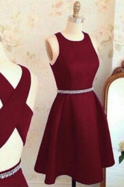 Short Beaded Burgundy Prom Homecoming Cocktail Graduation Dresses 3021304