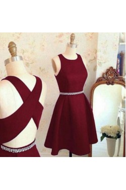 Short Beaded Burgundy Prom Homecoming Cocktail Graduation Dresses 3021304