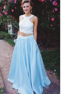 A-Line Two Pieces Lace Prom Formal Evening Party Dresses 3021308