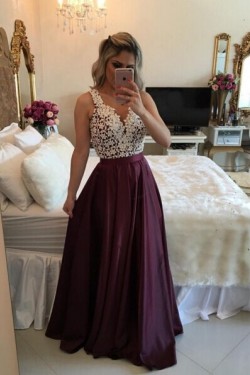 A-Line Straps Sleeveless See Through Back Lace Long Prom Evening Formal Dresses 3020131