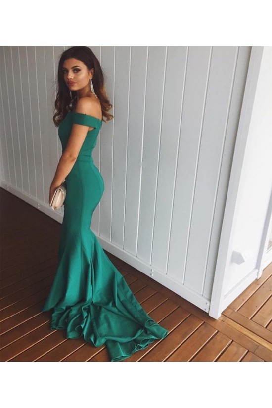 Long Green Mermaid Off-the-Shoulder Prom Formal Evening Party Dresses 3021310