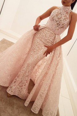 Mermaid High Neck Lace Long Prom Formal Evening Party Dresses 3021312