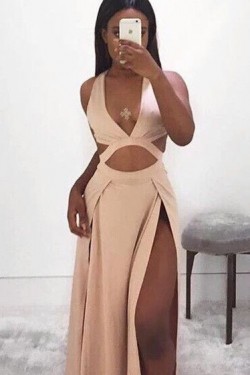 Sexy V-Neck Long Prom Formal Evening Party Dresses with High Slit  3021314