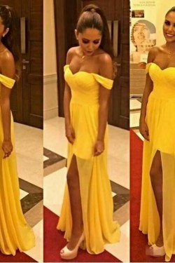 Long Yellow Off-the-Shoulder Prom Formal Evening Party Dresses 3021317
