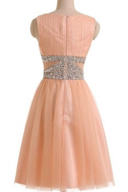 Short Pink Beaded Sleeveless Bridesmaid Prom Dresses Evening Gowns 3020132