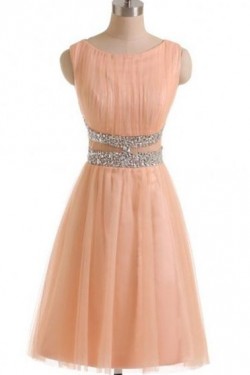 Short Pink Beaded Sleeveless Bridesmaid Prom Dresses Evening Gowns 3020132