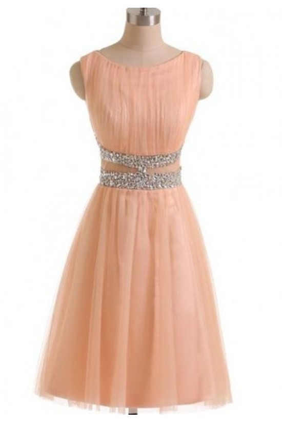 Short Pink Beaded Sleeveless Bridesmaid Prom Dresses Evening Gowns 3020132