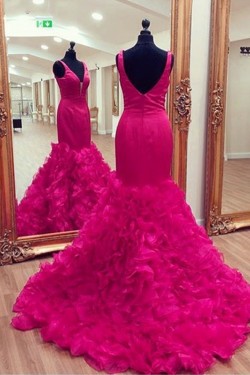 Mermaid V-Neck Long Prom Formal Evening Party Dresses 3021323