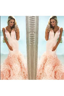 Mermaid V-Neck Long Prom Formal Evening Party Dresses 3021323