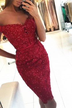 Beaded Lace Off-the-Shoulder Short Prom Formal Evening Party Dresses 3021324