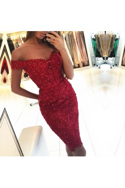 Beaded Lace Off-the-Shoulder Short Prom Formal Evening Party Dresses 3021324