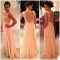A-Line Chiffon Lace See Through Back Long Prom Evening Formal Dresses 3020133