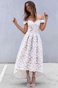 High Low Off-the-Shoulder Lace Prom Formal Evening Party Dresses 3021331