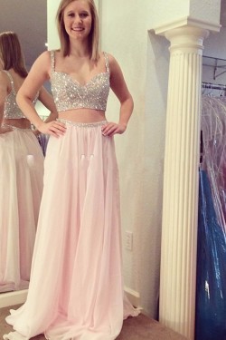 Beaded Two Pieces Long Prom Formal Evening Party Dresses 3021338